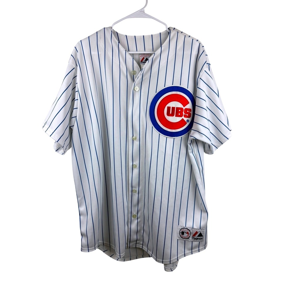 Majestic Mens Chicago Cubs MLB Baseball Jersey White Blue Pinstripe XL 6400 - Picture 1 of 8